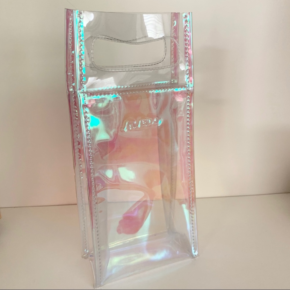 Vintage Shiseido clear rainbow shopping bag purse